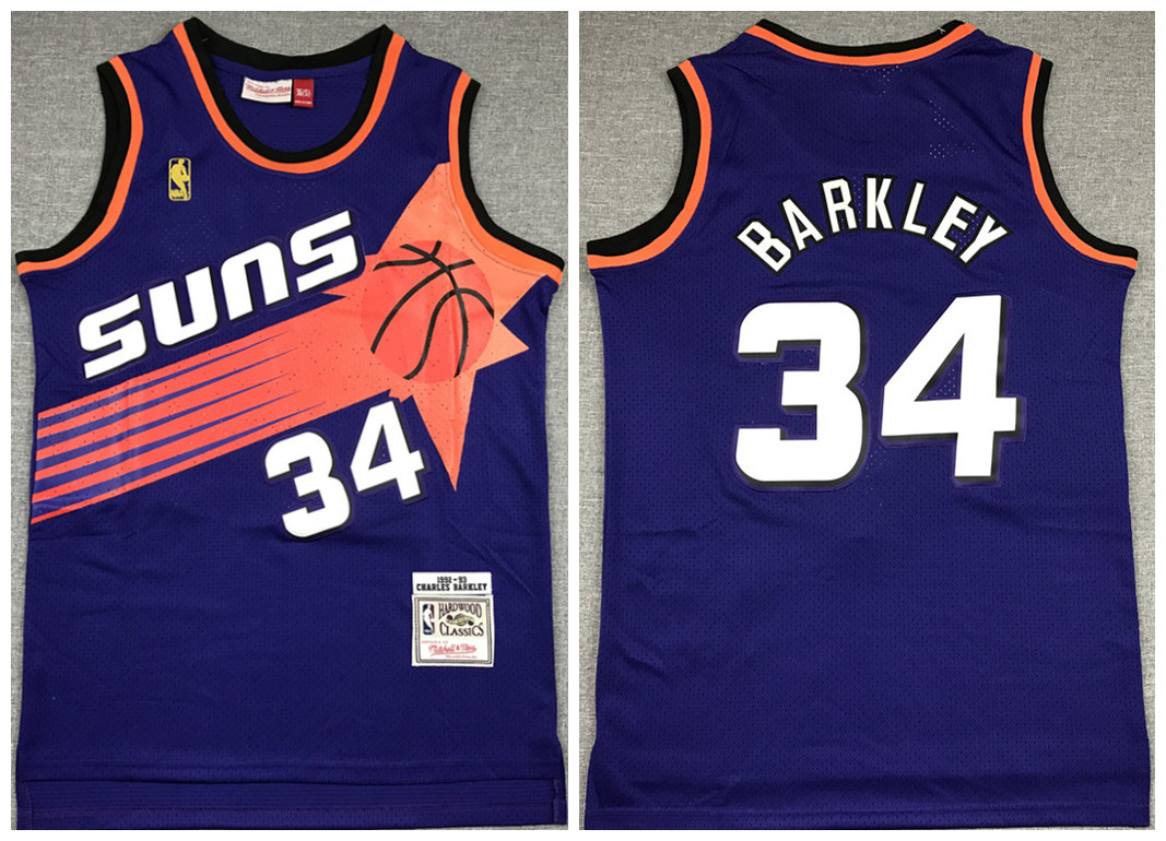 Men's Phoenix Suns #34 Charles Barkley Purple NBA 1992-93 Throwback Stitched Jersey
